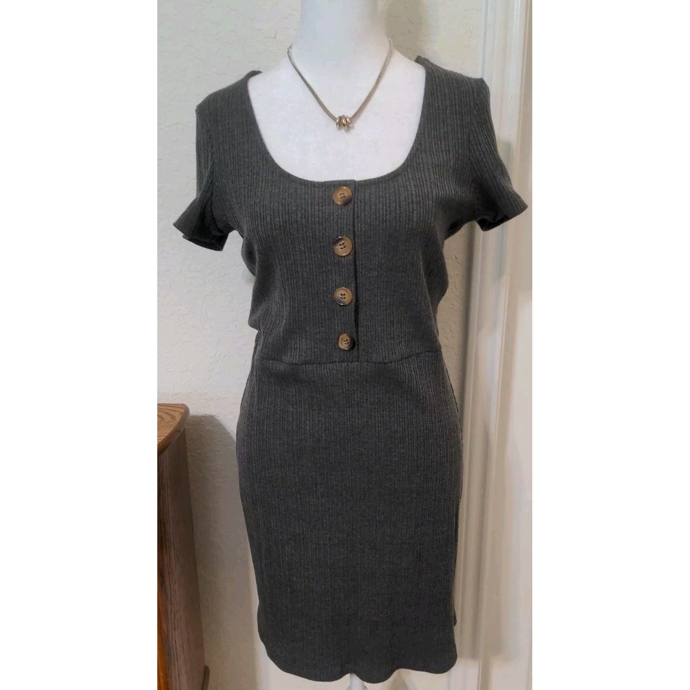 Just Fab Women's Grey Short Sleeve Cable Knit Dress or Tunic Size S
